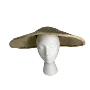 Oval Wide Brim Designer Hat Lilyan Models Church Dress Beige Faux Fur 1950s Vtg